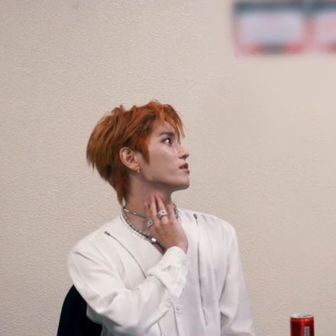 Taeyong Red Outfit, Taeyong Orange Hair, Scared Face, Man Crush Monday, Lee Taeyong, Nct Taeyong, Happily Married, Orange Hair, Red Outfit