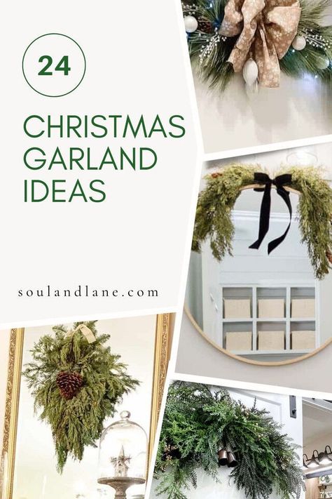 Elevate your holiday decor with unique swag garland ideas tailored for every room. From the living room to the bedroom, let each space radiate festive charm with these elegant touches. Garland Swag Over Mirror, Christmas Mirror Swag, How To Hang Garland Around Mirror, Mirror Over Couch, Black Metal Console Table, Yellow Front Doors, Vaulted Ceiling Living Room, Brown Leather Couch, Vintage Sled