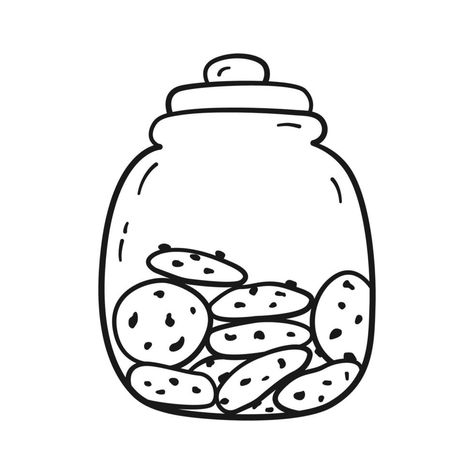 Cookie Jar Tattoo, Jar Of Cookies Drawing, Cookie Jar Drawing, Cookie Jar Illustration, Jar Doodle, Baking Doodles, Cookie Doodle, Jar Of Cookies, Cookies Drawing