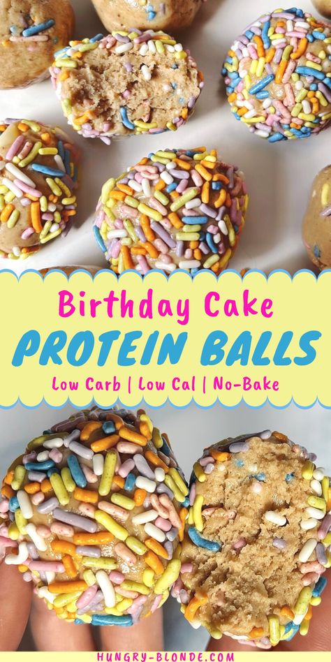 Protein Cake Pops Recipes, Healthy Alternatives To Birthday Cake, Birthday Cake Protein Cookies, Healthy Birthday Cake Protein Balls, Healthy Birthday Dessert Ideas, Healthy Birthday Party Snacks, Healthy Birthday Desserts For Adults, Low Calorie Protein Balls, Healthy Birthday Desserts