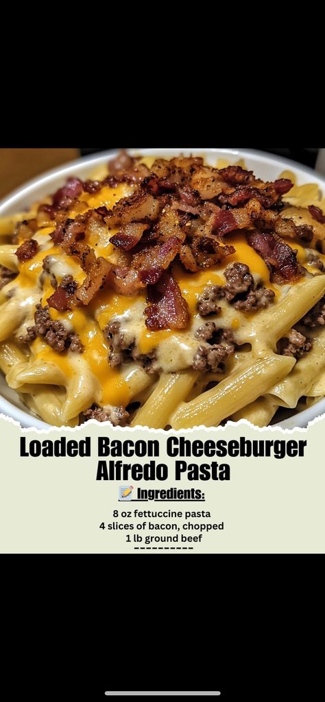 Cheeseburger Pasta, Pasta Recipes Alfredo, Fettuccine Pasta, Pasta Ingredients, Pasta Dinners, Tasty Kitchen, Alfredo Pasta, Dinner Recipes Easy Quick, Bacon Cheeseburger