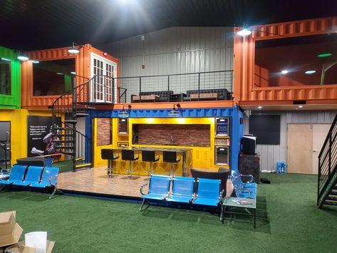 Shipping Container Furniture, Shipping Container Playground, Shipping Container Event Space, Shipping Container Garage Workshop, Container Office Design Interiors, Shipping Container Office Ideas, Container Office Design, Shipping Container Gym, Storage Container Office