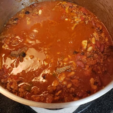 A thick, meaty chili with a little kick. Use extra habanero for added heat. Habanero Chili Recipe, Deer Chili Recipe, Meaty Chili, Habanero Recipes, Habanero Chili, Beef And Pork, Canned Butter, Red Dishes, Beef Stew Meat