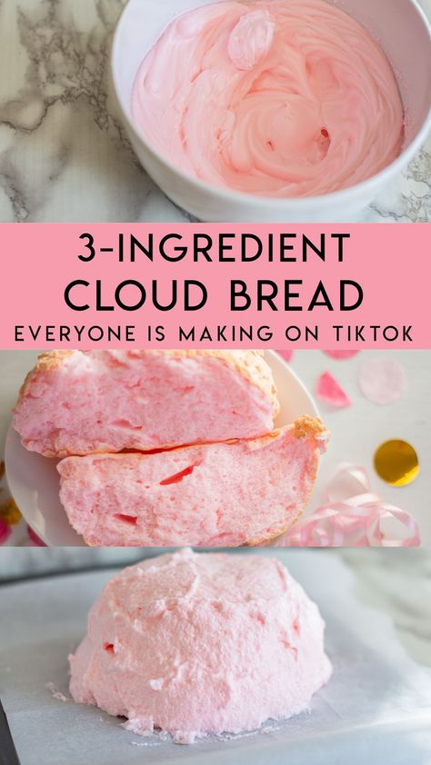 Air Fryer Cloud Bread, Keto Cloud Bread, Cloud Bread Recipe, White Recipes, Puff Dessert, Desserts With Few Ingredients, Pink Dessert, Cloud Cake, Food Motivation