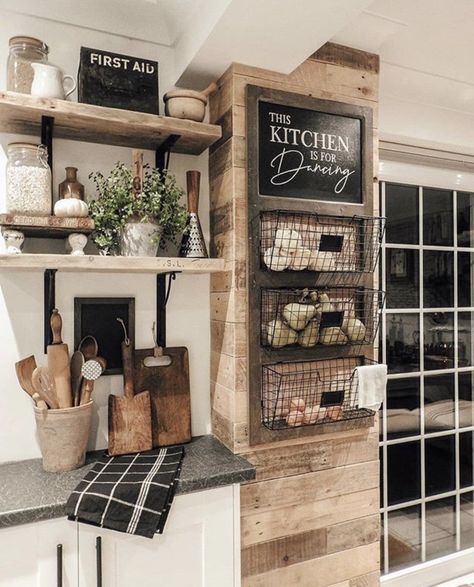 Clever Organization, Farmhouse Baskets, Cute Farmhouse, Farmhouse Kitchen Design, Little Kitchen, Kitchen Redo, Kitchen Remodel Idea, Updated Kitchen, Farmhouse Kitchen Decor