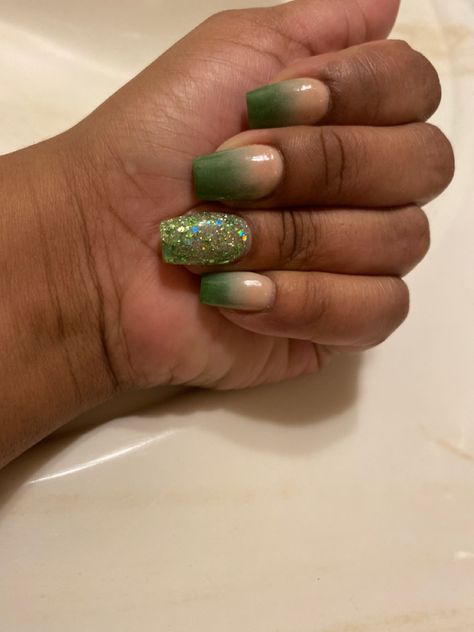 Green ombre and glitter nails Sparkly Green Ombre Nails, Holiday Ombre Nails Sparkle, Ombre And Glitter Nails, Green Ombré Nails, Green Ombre Nails, Turquoise Nails, Nails Art Ideas, Yellow Ombre, Green Tips