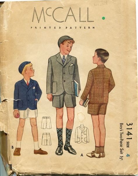 1930s little boy's suit pattern sewing pattern 1930s Children Fashion, 1950s Boys Fashion, Mens 50s Fashion, 1950s Boys, 30s Outfits, Formal Casual Outfits, 1930s Men, Childrens Clothes Boys, 1940s Outfits