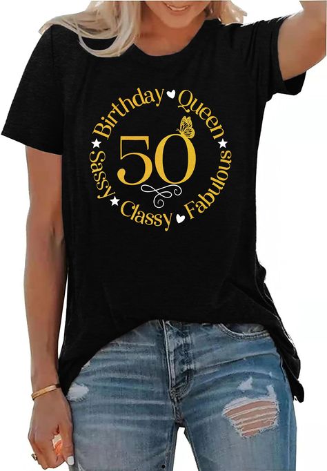 PRICES MAY VARY. Vintage 50th Birthday Gift for Her : Birthday shirts for women, 50th birthday gifts for mom or grandma, fifty birthday day woman shirts, 50th birthday party shirts, 50th fabulous t-shirts, classic round neck design, ladies retro short sleeve tshirts will suitable for all season. Material : Women's 50th birthday queen tshirt shirts is skin-firendly and breathless, so which comfy and stretchy, will be nice choice gifts to your mom, grandma, aunt, friends and sisters ect. Occasion 50th Birthday Party Shirts, Womens Birthday Shirt, 50th Birthday Tshirts, Son Clothes, Queen Gifts, Fifty Birthday, 50th Birthday Shirts, 50 & Fabulous, 50th Party