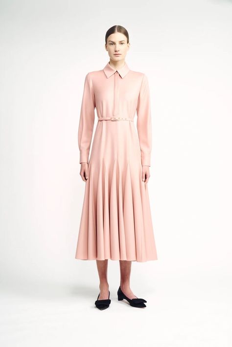 Emilia Wickstead Marione Dress in Ballet Pink Fabrication: Outer - 100% Wool... Emilia Wickstead Dress, Pretty Pink Princess, Organza Sleeves, At Family, Classic Shirt Dress, Royal Dresses, Princess Beatrice, Emilia Wickstead, Ballet Dress