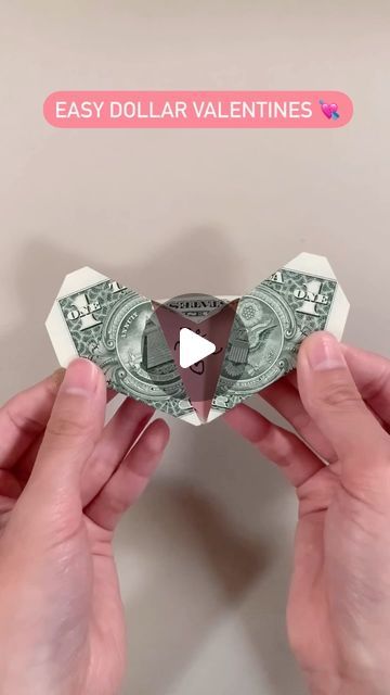 Valentina Balance on Instagram: "How to fold money heart lockets; what would you put inside? #valentines 💘" How To Make Heart With Money, How To Fold A Paper Heart, Folding Money Into A Heart, How To Fold A Dollar Into A Heart, Heart Dollar, Money Star, Money Heart, Money Folding, Wrapping Paper Bows