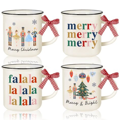 PRICES MAY VARY. YOU WILL GET: 4pcs Christmas mini mugs with individual gift box packaging, each is printed with different patterns and has maximum capacity of 8.5ounces(250ml), perfect for holiday use. NUTCRACKER THEME: Our mini mugs take nutcracker as the theme, and decorated with Christmas elements, decorated with white and red plaid bow, perfect for holiday decoration. GOOD QUALITY: Made of quality ceramic material. They are durable and sturdy, not easy to break, the patterns on them are wel Christmas Office Gifts, Watercolor Nutcracker, Mini Mugs, Christmas Coffee Mugs, Nutcracker Decor, Party Favors For Adults, Mugs Ceramic, Fall Bows, Easy Christmas Gifts