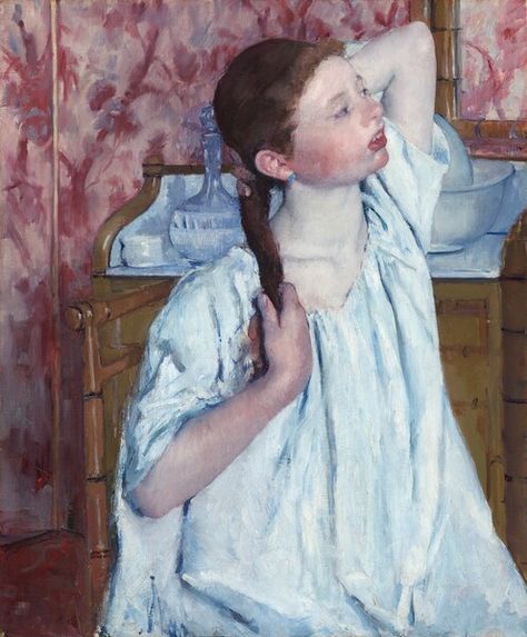 Girl Arranging Her Hair Mary Cassatt Paintings, Cassatt Mary, Hair Poster, Mary Cassatt, American Painting, Portable Battery, National Gallery Of Art, A4 Poster, Fine Arts Posters