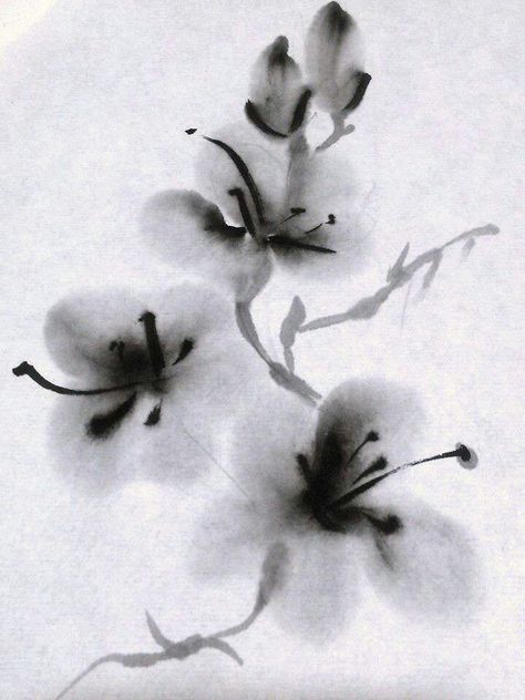 Serie Flores Tinta china sobre papel arroz By Reyes Muñoz 2015 #ink #sumi e #zen  www.laideadereyes.blogspot.com Art Intervention, China Ink, E Flowers, Sumi E Painting, Chinese Art Painting, Geisha Art, Chinese Brush Painting, Japanese Artwork, Tinta China