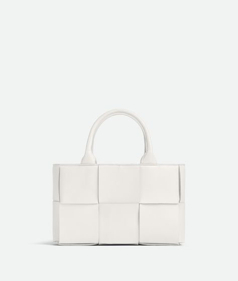 Bottega Veneta® Mini Arco Tote in White. Shop online now. Bottega Veneta Arco, White Hardware, Suede Tote, Leather Denim, Wallet Accessories, Long Wallet, White Shop, White Bag, Lambskin Leather