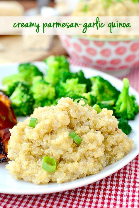 Parmesan Quinoa Recipes, Garlic Parmesan Quinoa, Quinoa Side Dish Recipes, Quinoa Recipes Side Dish, Parmesan Quinoa, Creamy Quinoa, Garlic Quinoa, Quinoa Side Dish, Whole30 Meals