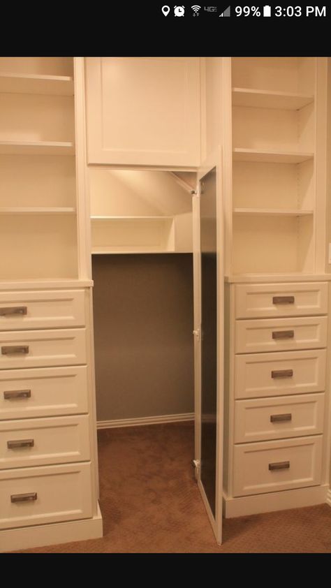 Secret compartment in closet. Good idea especially of u have a small home. Hidden Closet, Hidden Spaces, Secret Room, Secret Space, Hidden Compartments, Secret Storage, Safe Room, Hidden Rooms, Secret Door