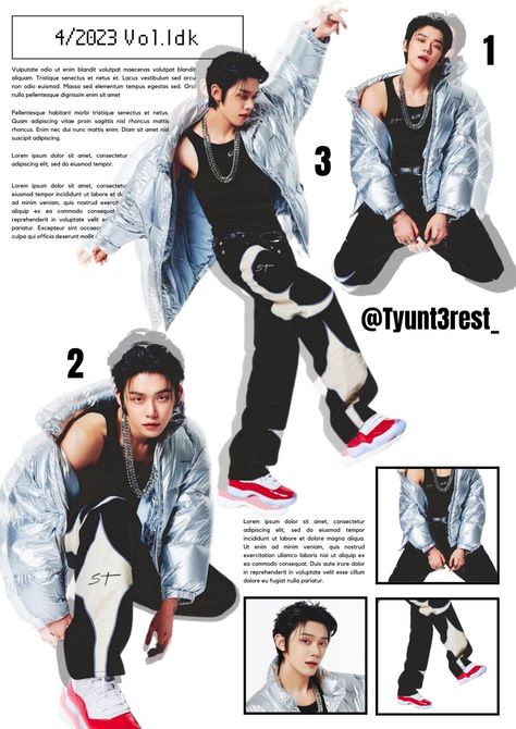 Magazine Pose Ideas, Magazine Shoot Ideas, Streetwear Fashion Magazine, Txt Magazine Edit, Retro Magazine Design, Yeonjun Magazine, Y2k Fashion Magazine, Magazine Layout Design Cover, Kpop Magazine Edit