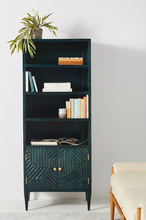 Handcarved Paje Bookcase | Anthropologie Bookshelves For Small Spaces, Unique Bookcase, Furnitur Ruang Keluarga, Entryway Cabinet, Hanging Furniture, Unique Desks, Wall Bookshelves, Bookcase Shelves, Bedroom Dressers