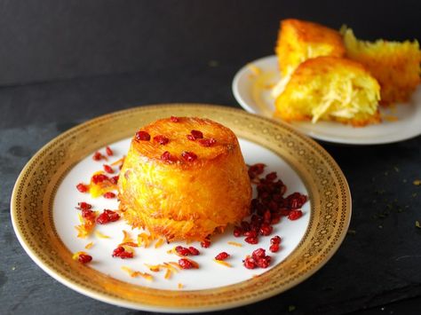 Persian Baked Saffron Rice – Tahchin Saffron Recipes, Persian Rice, Iranian Cuisine, Saffron Rice, Persian Cuisine, Full Fat Yogurt, Iranian Food, Persian Food, Middle Eastern Recipes