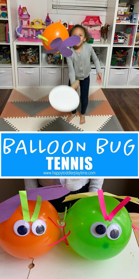 Balloon bug tennis is a fun twist for Spring on the classic balloon tennis game. It is also one of the greatest way to get your kids active while indoors. #indooractivity #grossmotor #preschooler #kidsactivity Balloon Tennis For Kids, Bugs Gross Motor Activities, Butterfly Gross Motor Activities, Bug Gross Motor Activities, Prek Bug Activities, Toddler Bug Activities, Insect Toddler Activities, Bug Week Activities, Bugs Activities For Toddlers