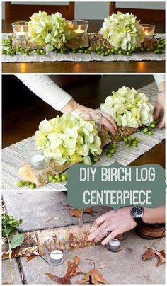 Birch Log Centerpiece, Holiday Centerpieces Diy, Log Centerpieces, Hosting Thanksgiving Dinner, Expensive Flowers, Budget Friendly Diy, Lights Diy, Birch Logs, Flower Centerpiece