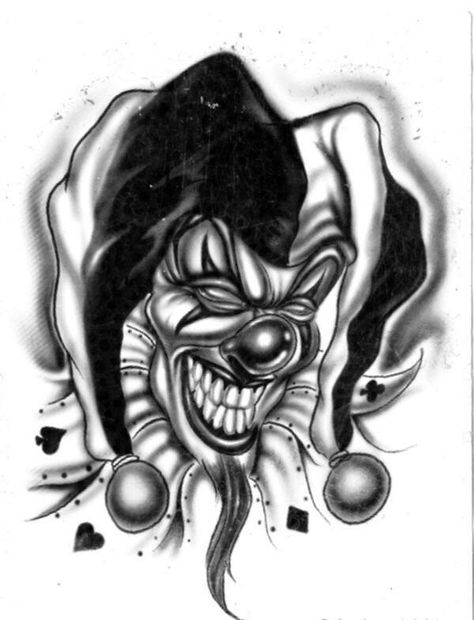 Jester Tattoo, Mayer Hawthorne, Evil Clown Tattoos, Joker Tattoo Design, Evil Skull Tattoo, Badass Drawings, Joker Drawings, Cool Tattoo Drawings, Evil Clown