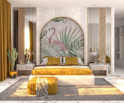 Flamingo Bedroom, Modern Classic Living Room, Dining Area Decor, Tropical Interior Design, Fall Bedroom Decor, Bedroom Interior Design Luxury, Ceiling Design Living Room, Bedroom Wall Designs, Showroom Interior Design