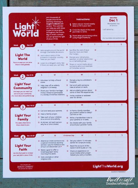 Doodlecraft: 101 Ways to Serve Others with Light the World Initiative! #LightTheWorld Light The World 2024 Lds, Light The World Ideas, Light The World 2024, Light The World Printable, Light The World Christmas Party, Lds Light The World, Ways To Serve Others, Light The World, Church Christmas Party