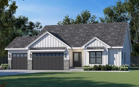 1400 Sq Ft House Plans Open, One Level Farmhouse Plans, Roof Accents, Triple Garage, Farmhouse Floor Plan, 1500 Sq Ft House, Modern Farmhouse Floorplan, Plan Board, Property Ideas