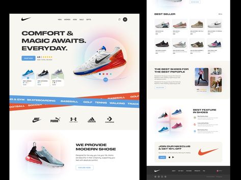 Nike - Sneakers Website Design UI by Nur Mohammod for Twinkle on Dribbble Sneaker Website, Ecommerce Web Design, Ecommerce Web, Sneaker Stores, Email Design, Design Ui, Landing Page Design, Nike Sneakers, Page Design