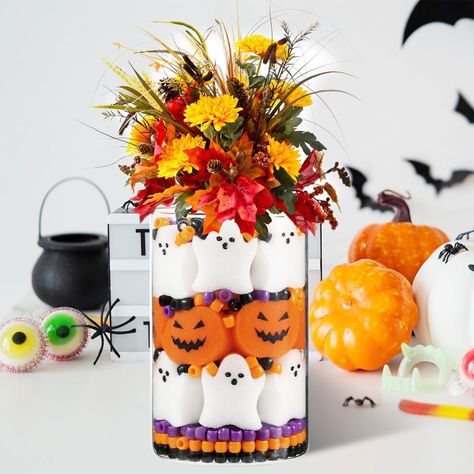 PRICES MAY VARY. Package includes:you will get 20 pcs Halloween sponge pumpkins,20 pcs Halloween sponge imps and 160g(800 pieces) pony beads in 3 different colors vase fillers,o large quantity can meet your different needs in Halloween or daily life using Halloween design: these plastic craft beads come with 3 different colors in orange,purple and black,classic Halloween color scheme;these sponge filler design in 2 different shape in pumpkin and ghost,you can DIY according to your own love,easy Halloween Color Scheme, Halloween Sensory Bin, Halloween Ghost Decor, Table Decor Halloween, Halloween Vase, Beads Halloween, Halloween Gift Baskets, Halloween Teacher Gifts, Ghost Decor