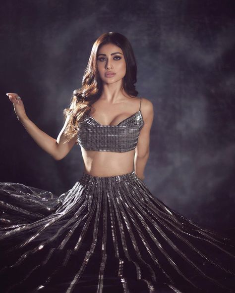 Mouny Roy, Cowl Neck Crop Top, Circular Skirt, Mouni Roy, Skirt Crop, Celebrity Trends, Black Tulle, Indian Actress Hot Pics, Bollywood Actors