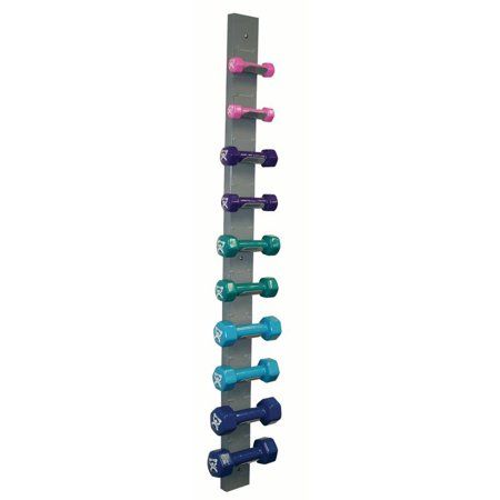 Economy vinyl-coated iron dumbbell, 10 pc set w/wall rack (2 ea: 1-5 lb), Multicolor Dumbbell Set With Rack, Weight Rack, Dumbbell Rack, Body Workout At Home, Dumbbell Set, Strength Training Equipment, Wall Rack, Home Gym Equipment, Wall Racks