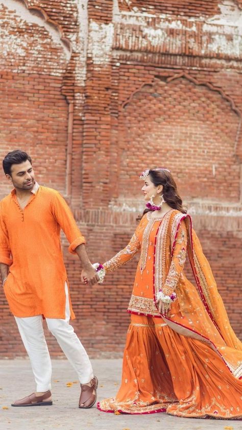 Denise Mercedes, Wedding Matching Outfits, Farhan Saeed, Hania Aamir, Haldi Outfits, Nikah Dress, Haldi Outfit, Bridal Photography Poses, Hania Amir