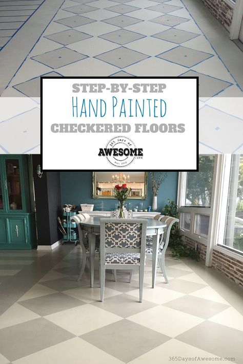 Step-by-step: How I hand painted checkered floors on the diagonal with Annie Sloan Chalk Paint. Painted Wood Floors Kitchen, Wood Floors Kitchen, Old Wood Floors, Painted Wood Floors, Painted Concrete Floors, Painting Tile Floors, Checkerboard Floor, Flooring For Stairs, Wood Floor Kitchen