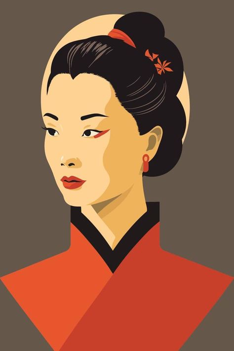 Portrait of a beautiful japanese geisha. chinese woman Vector illustration. Japanese Woman Drawing, Chinese Woman Traditional, Chinese Woman Art, Japanese Woman Art, Japanese Style Illustration, Woman Illustration Art, Chinese Style Illustration, Soap Logo, Opera Poster