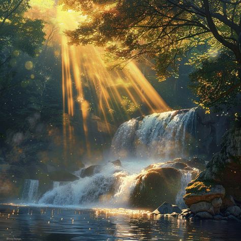 👉 If Like, please Follow & Share AI Graphics Studio Prompt 👉Sun shining through trees over waterfall, rocks, painting, by Franz Hegi, winner of unsplash contest, ethereal lighting - h 1024, holy rays of spiritual light, water reflecting sunlight, morning sunrise, in serene forest setting, f / 2 0, very beautiful], incredible beautiful wallpaper] 👇Contact on WhatsAPP: http://tiny.cc/aigraphicsstudio #aigraphicsstudio #AI #DigitalMarketing #digitalartist #digitalart #digital #creativephotograp... Water Light Reflection, Sunlight Morning, Ethereal Lighting, Inktober Ideas, Rocks Painting, Serene Forest, Forest Setting, Reflection Painting, Sun Shining