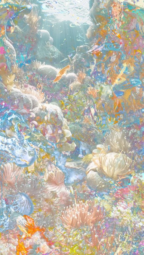 #nature #wallpaper #ocean #pastel #coral #reef #colorful Ocean Pastel, Mermaid Island, Wallpaper Ocean, Wall Collage Decor, Mermaid Wallpapers, Fairy Wallpaper, Birthday Wallpaper, Christmas Card Art, Trippy Wallpaper