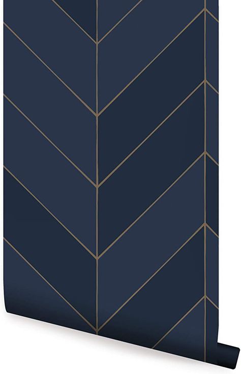 Blue And Gold Wallpaper, Navy Blue Bathrooms, Navy Bathroom, Navy Walls, Chevron Wallpaper, Wallpaper Inspiration, House Color Palettes, Salon Suites, Navy Wallpaper