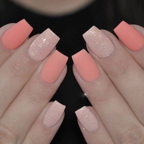 Nails Peach Colored Nails, Bright Pink Nails, Nails 2017, Nagellack Trends, Peach Nails, Simple Nail Art Designs, Sparkle Nails, Bride Nails, Dipped Nails