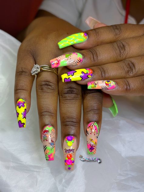 #rugrats #colorfulnails Rugrats Nail Designs, Rugrats Nail Art, Rugrats Nails, Rugrats Cartoon, Dope Nails, Mani Pedi, How To Do Nails, Nail Inspo, You Nailed It