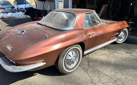 This 1964 Chevy Corvette is far from original. Its engine, color, and interior have all been changed, but its been made to run again after 33 years. Basement Garage, Project Cars, Chevy Corvette, American Sports, Barn Finds, Chevrolet Corvette, Paint Color, A Year, Basement