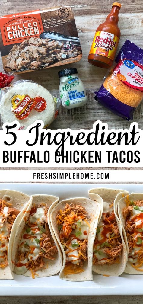 These super quick and easy to make Shredded Buffalo Chicken Tacos uses pre pulled chicken from Sams Club and 4 other basic ingredients!  You can have a delicious dinner on the table in less than 15 minutes! Pulled Chicken Meal Prep, Sams Club Pulled Chicken Recipes, Sams Club Recipes Dinners, Sams Club Dinners Meals, Pulled Chicken Dinner Ideas, Sams Club Recipes, Sams Club Dinner Ideas, Sams Club Meal Ideas, Pulled Chicken Meals