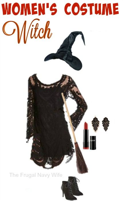 Women's Witch Costume - Made From Everyday Clothes - The Frugal Navy Wife Witch Costume Diy, Easy Halloween Costumes For Women, Popular Costumes, Diy Halloween Costumes For Women, Halloween Party Outfits, Witch Diy, Diy Halloween Costume, Witch Costume, Easy Halloween Costumes