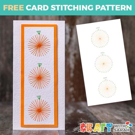 Perfect Pumpkins Card Stitching Pattern Paper Embroidery Tutorial, Spider Card, Bubble Wrap Art, Embroidery Cards Pattern, Card Stitching, Embroidered Paper, Stitching On Paper, Stitching Patterns, Embroidery Cards