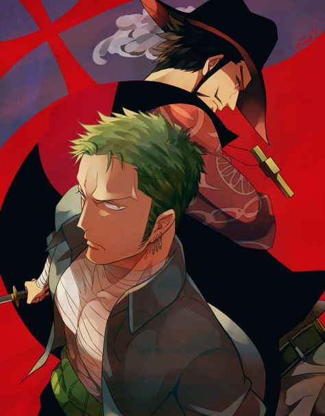 Zoro and Mihawk. Kuraigana Island, Mihawk X Zoro, Zoro Mihawk, Hawkeye One Piece, Istp Characters, One Piece English, Dracule Mihawk, Wan Pīsu, Zoro Roronoa