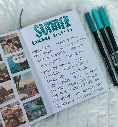 Summer Aesthetic Journal, Summer Bucket List Journal Page, Bucket List Scrapbook Ideas, Summer Journal Page Ideas, Aesthetic Bucket List Journal, Bullet Journal Summer Ideas, Summer Notebook Ideas, Journal Page Ideas Inspiration, Summer Bucket List Bullet Journal