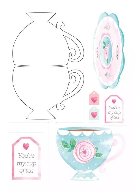 Teapot Template, Teacup Template, Belated Birthday Greetings, Tea Party Crafts, Collage Printables, Paper Tea Cups, White Template, Tea Crafts, Cricut Images