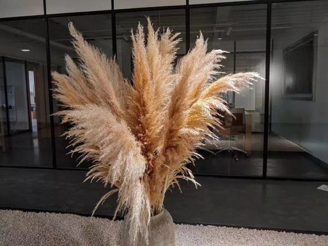 Dried pampas grass bouquet in a large pampas grass floor vase with brown feathers Feather Bouquet, Boho Wedding Decor, Pampas Grass Bouquet, Dried Flowers Wedding, Modern Boho Decor, Dried Pampas, Pampas Grass Decor, Grass Decor, Luxury Wedding Decor