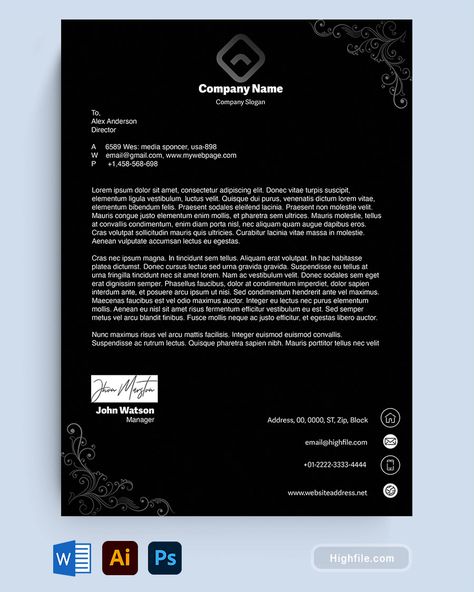 Black and White Personal Letterhead Template Letterhead Ideas, Personal Letterhead, Free Letterhead Templates, Sending Letters, Company Letterhead Template, Written Communication, Company Letterhead, Letterhead Template, Letterhead Design